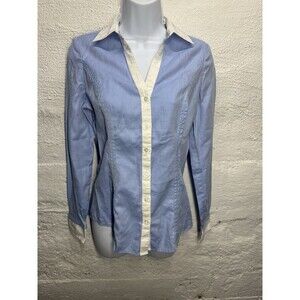 Express The Essential Shirt Button Up Long Sleeve Blue/white Women Small